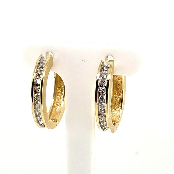 Diamond 14KT Yellow Gold Oval Shaped Hoop Earrings - Picture 1 of 4
